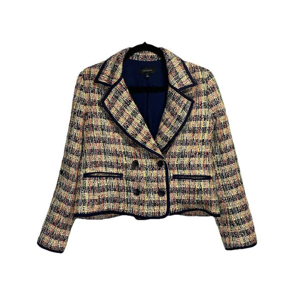 Talbots Colorful Tweed Preppy Cute Work Blazer Size 8 Pockets Lined Dbl Breasted